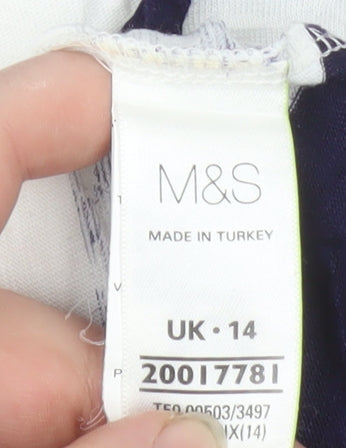 Marks and Spencer Women Blue Striped V-Neck T-Shirt UK 14