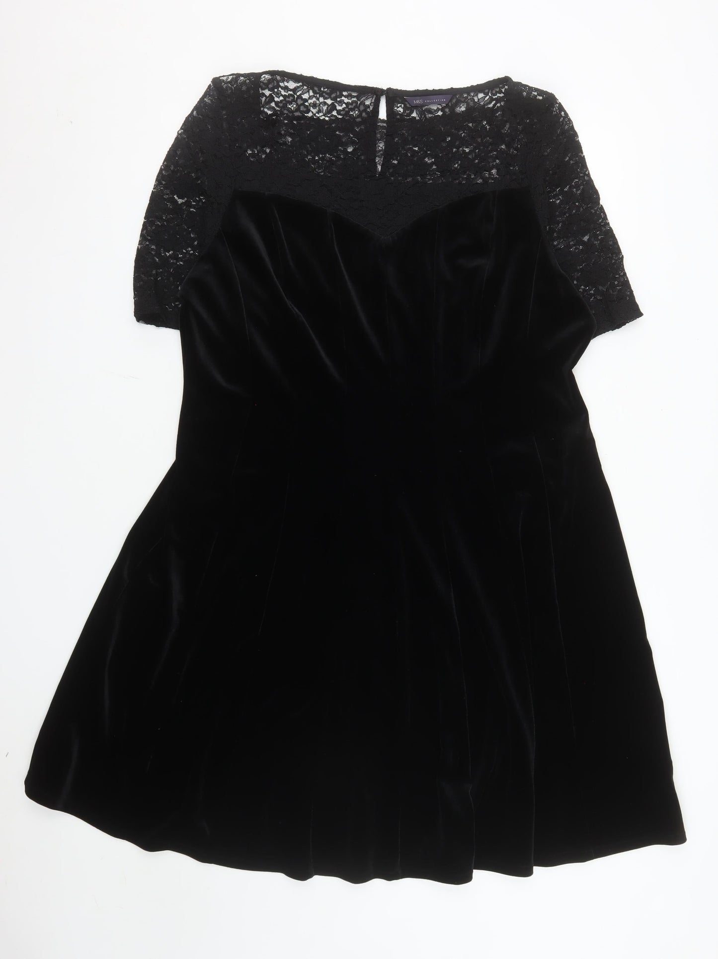 Marks and Spencer Womens Black Velvet Lace Fit & Flare Dress Size 20