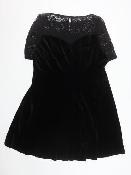 Marks and Spencer Womens Black Velvet Lace Fit & Flare Dress Size 20