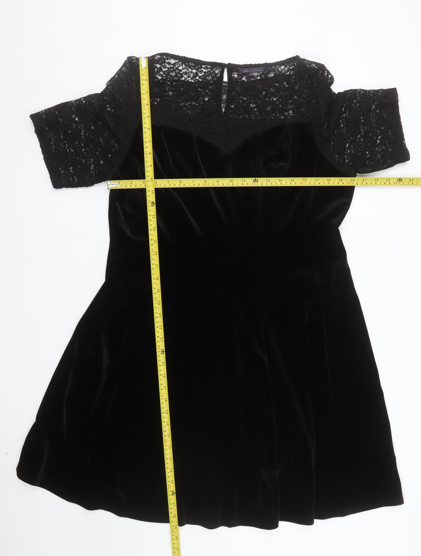 Marks and Spencer Womens Black Velvet Lace Fit & Flare Dress Size 20