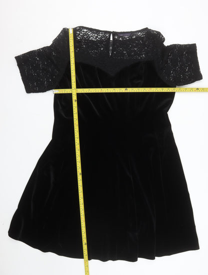 Marks and Spencer Womens Black Velvet Lace Fit & Flare Dress Size 20