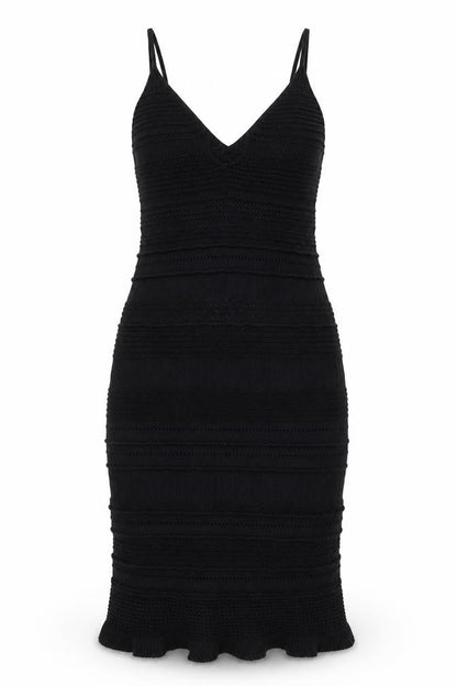 H&M Women Black Knit Bodycon Dress Size S V-Neck Sleeveless Stretch
