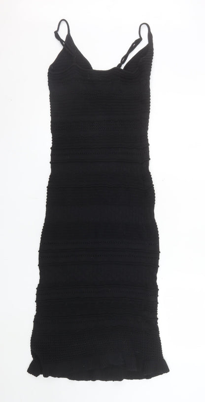 H&M Women Black Knit Bodycon Dress Size S V-Neck Sleeveless Stretch