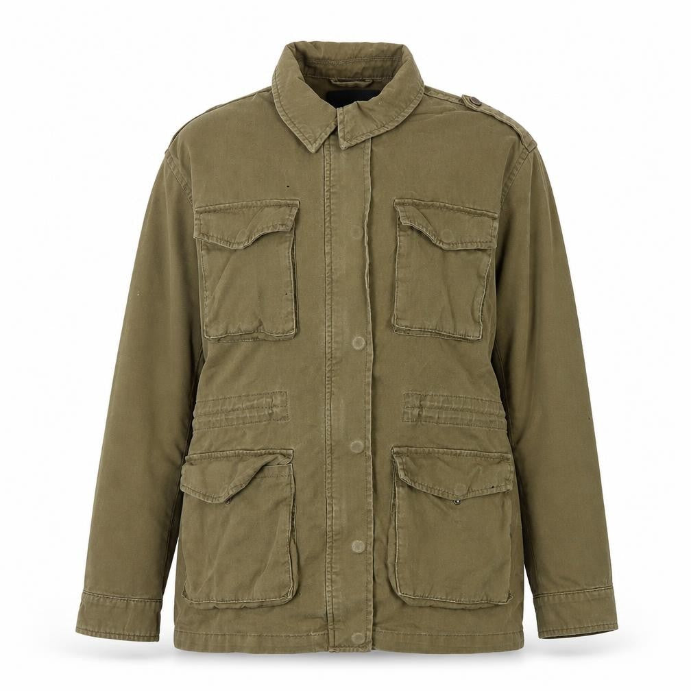 Stradivarius Womens Green Military Jacket L Cotton Button Pockets