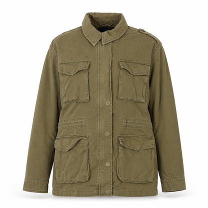 Stradivarius Womens Green Military Jacket L Cotton Button Pockets