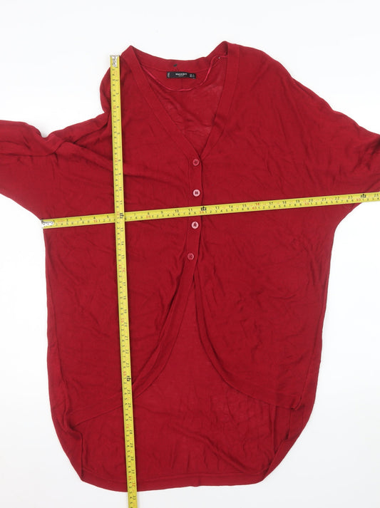 Mango Women Red V-Neck Long Sleeve Knit Cardigan Size 8