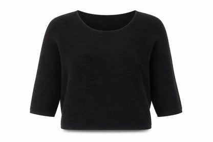 Great Plains Women’s Black Knit Cotton Blend 3/4 Sleeve Top S