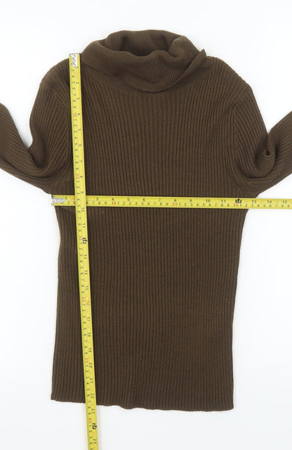 Collusion Women’s Brown Roll Neck Ribbed Knit Jumper Size 8