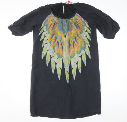 Derhy Women’s Black Silk Bohemian Tunic Blouse Size L