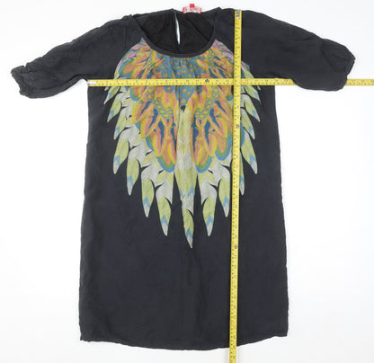 Derhy Women’s Black Silk Bohemian Tunic Blouse Size L