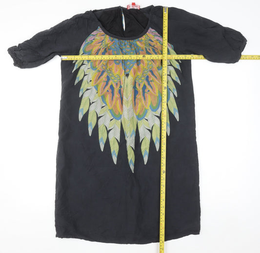 Derhy Women’s Black Silk Bohemian Tunic Blouse Size L