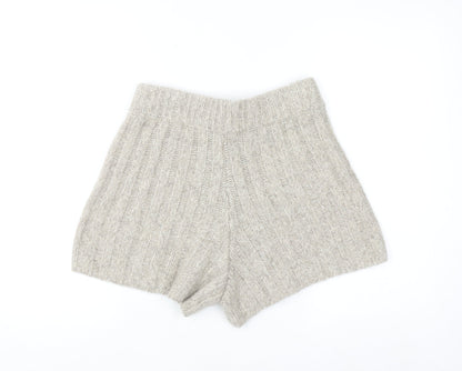 Zara Women Beige Wool Blend Knit High Rise Sweat Shorts Size M