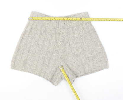 Zara Women Beige Wool Blend Knit High Rise Sweat Shorts Size M