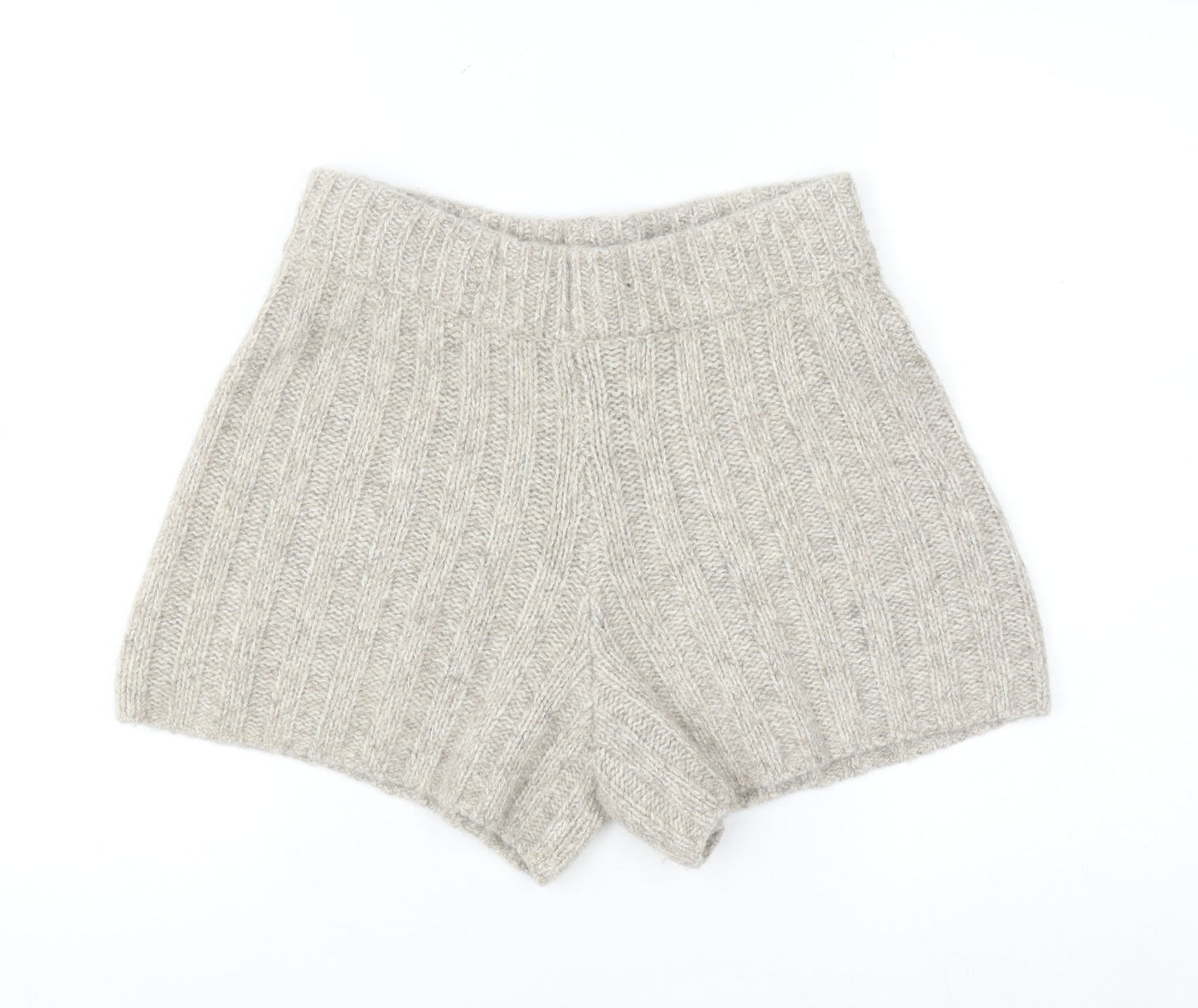 Zara Women Beige Wool Blend Knit High Rise Sweat Shorts Size M