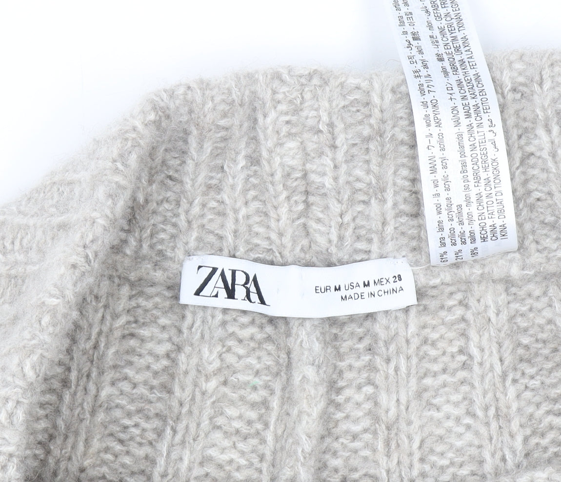 Zara Women Beige Wool Blend Knit High Rise Sweat Shorts Size M