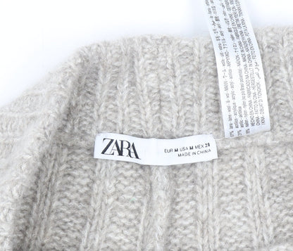 Zara Women Beige Wool Blend Knit High Rise Sweat Shorts Size M