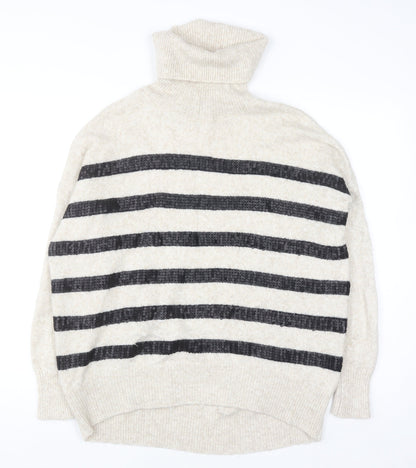 Mint Velvet Women’s Beige Striped Roll Neck Wool Blend Jumper Size S