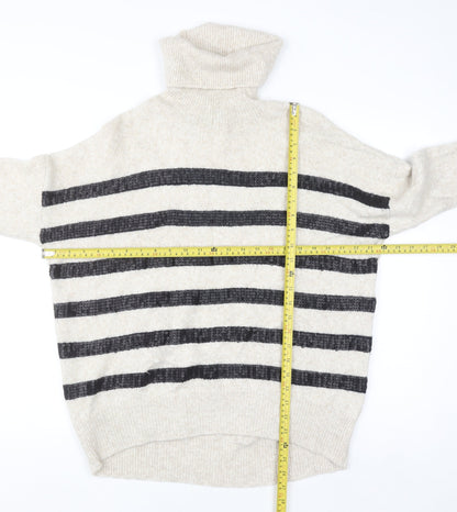 Mint Velvet Women’s Beige Striped Roll Neck Wool Blend Jumper Size S