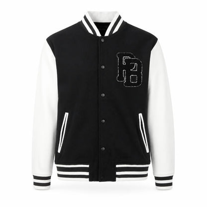 Front view of Pull&Bear Men's Black Varsity Jacket, size M, College Style