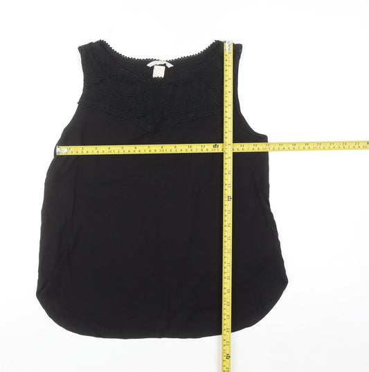 H&M Women’s Black Lace Trim Viscose Sleeveless Camisole Top Size 12