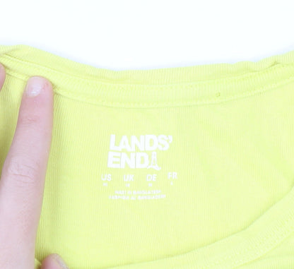 Lands' End Women's Yellow Cotton Short Sleeve Basic T-Shirt M