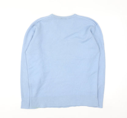 Glenbrae Men's Blue Merino Wool V-Neck Jumper Size M Classic Fit