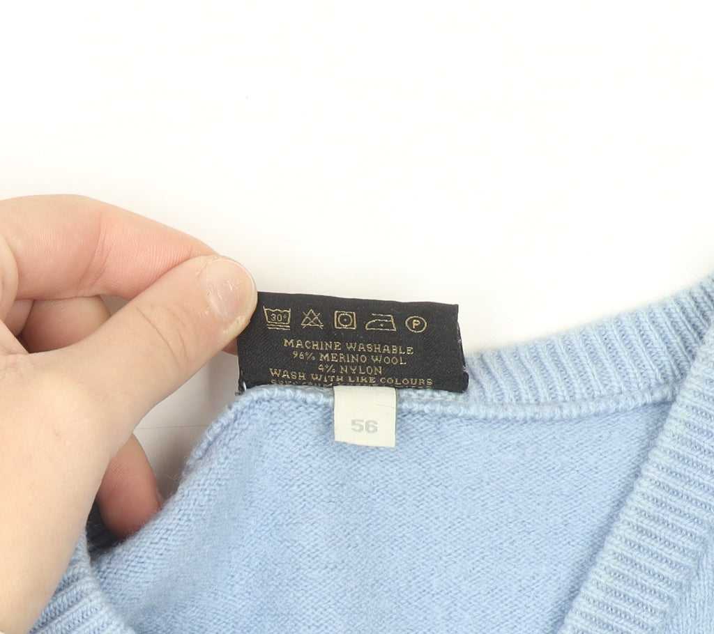Glenbrae Men's Blue Merino Wool V-Neck Jumper Size M Classic Fit