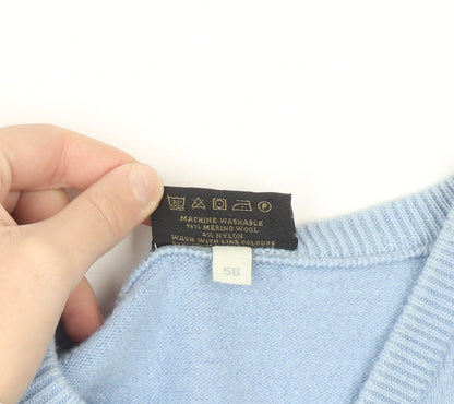 Glenbrae Men's Blue Merino Wool V-Neck Jumper Size M Classic Fit