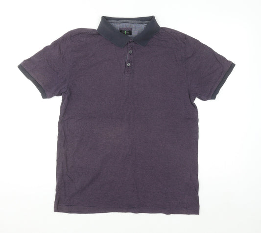 Jasper Conran Men's Purple Striped Cotton Polo Shirt M