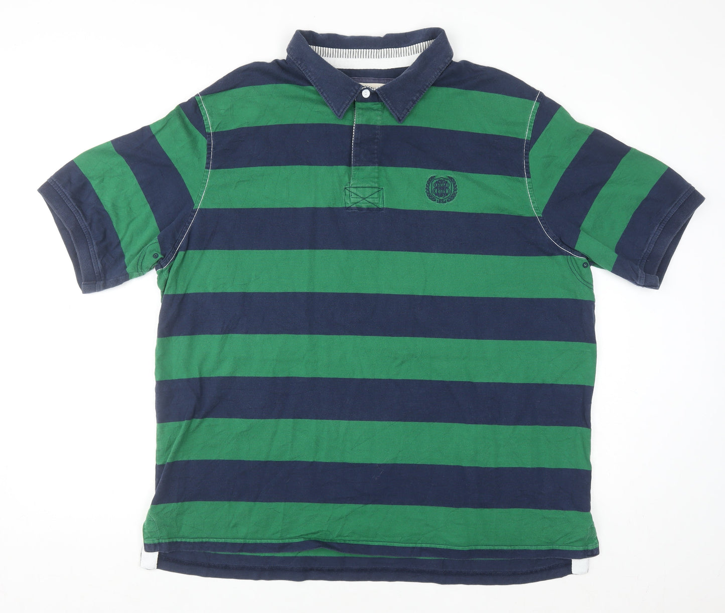 Marks and Spencer Blue Harbour Men's 2XL Navy Green Striped Rugby Shirt