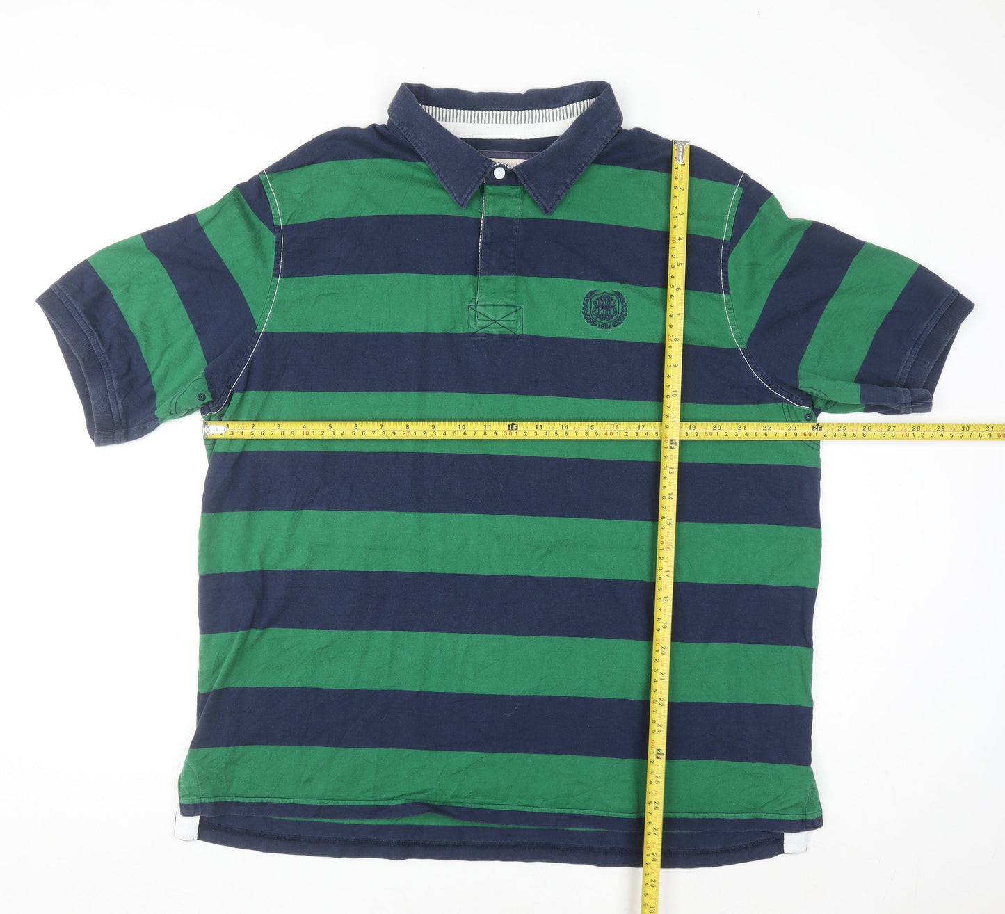 Marks and Spencer Blue Harbour Men's 2XL Navy Green Striped Rugby Shirt