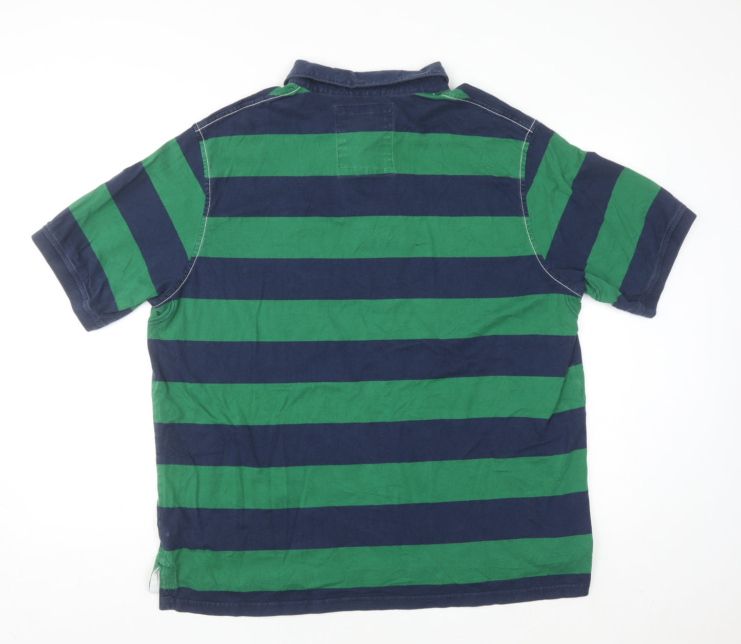 Marks and Spencer Blue Harbour Men's 2XL Navy Green Striped Rugby Shirt