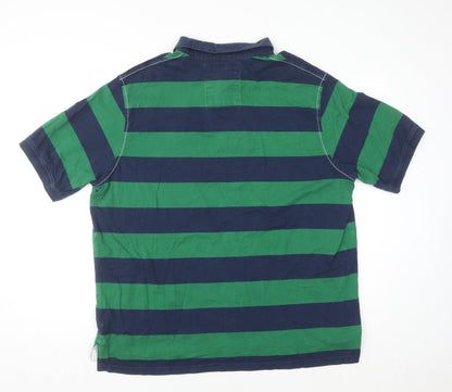 Marks and Spencer Blue Harbour Men's 2XL Navy Green Striped Rugby Shirt