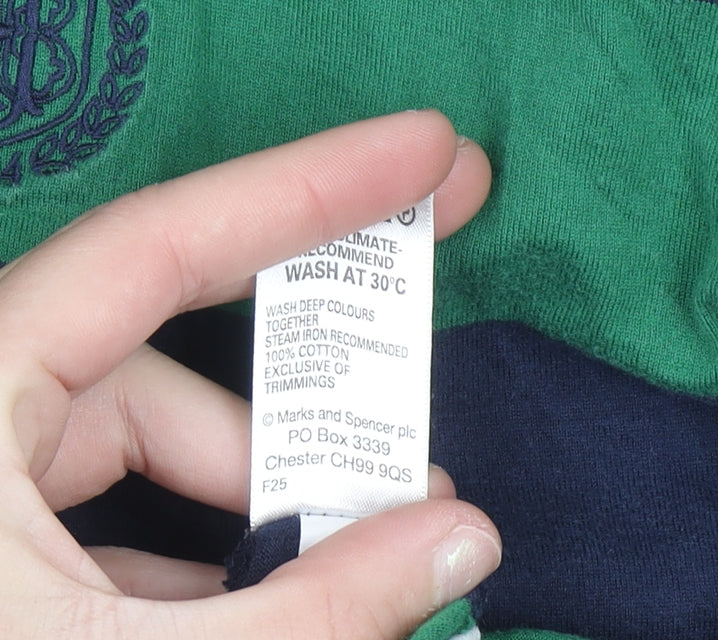 Marks and Spencer Blue Harbour Men's 2XL Navy Green Striped Rugby Shirt