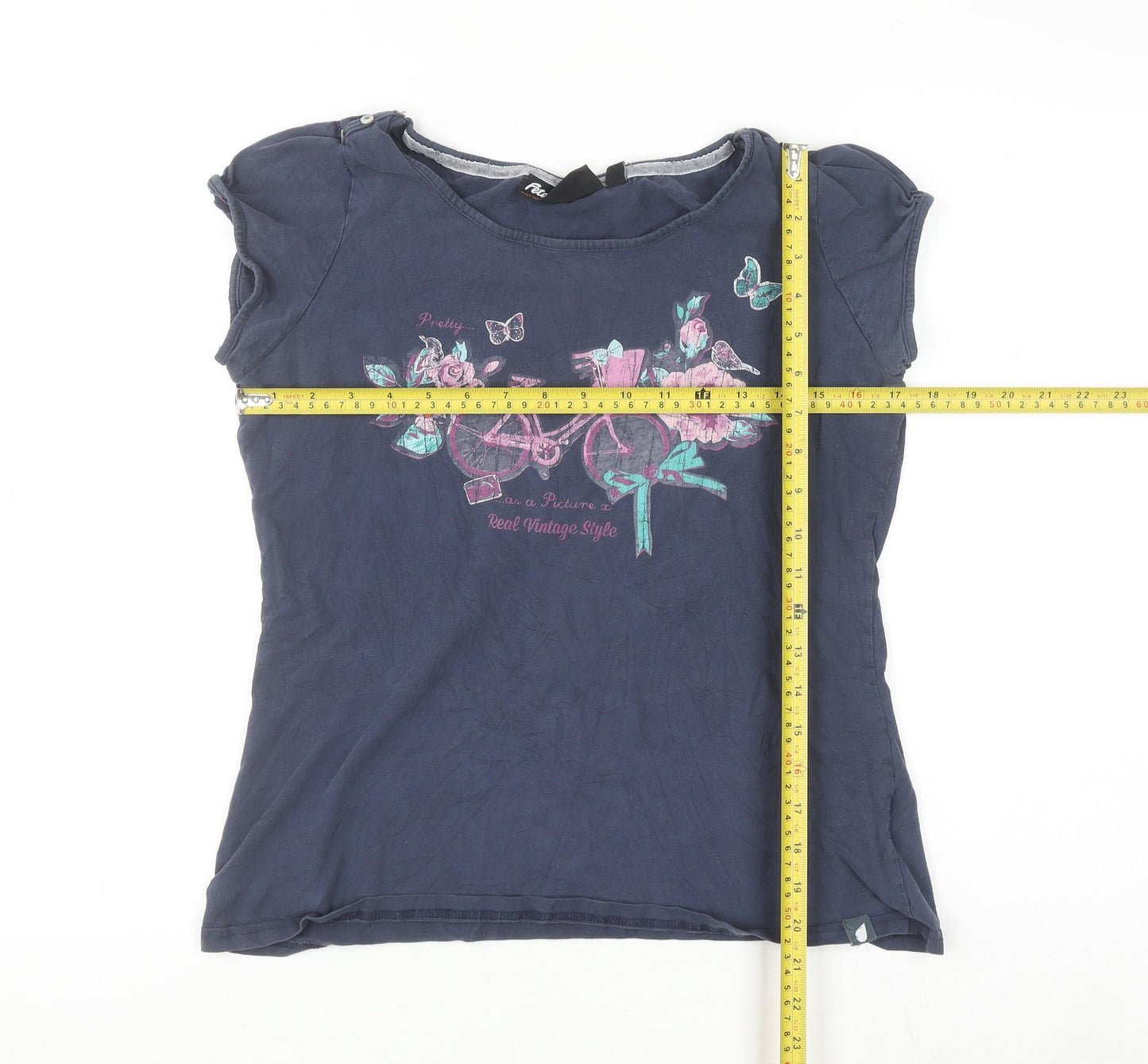 Peter Storm Women's Blue Floral Bicycle Print Cotton T-Shirt Size 14