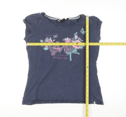 Peter Storm Women's Blue Floral Bicycle Print Cotton T-Shirt Size 14