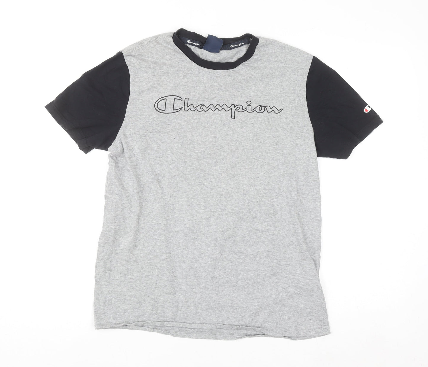Champion Men’s Grey Black Short Sleeve Crew Neck Sports T-Shirt Medium