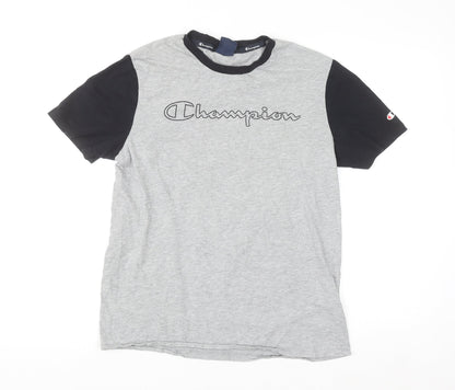Champion Men’s Grey Black Short Sleeve Crew Neck Sports T-Shirt Medium