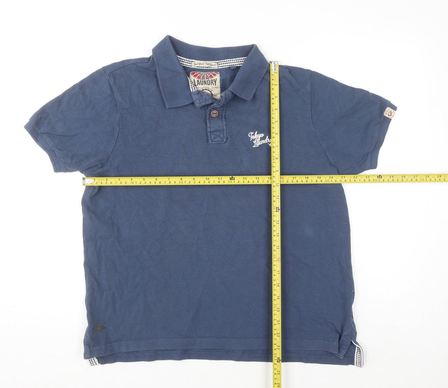 Tokyo Laundry Men's Blue Cotton Polo Shirt Size L Regular Fit