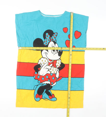 Marks and Spencer Women Blue Multicoloured Minnie Mouse Cotton T-Shirt L