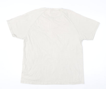 Hawkshead Men Beige Cotton Henley Short Sleeve Casual Shirt L