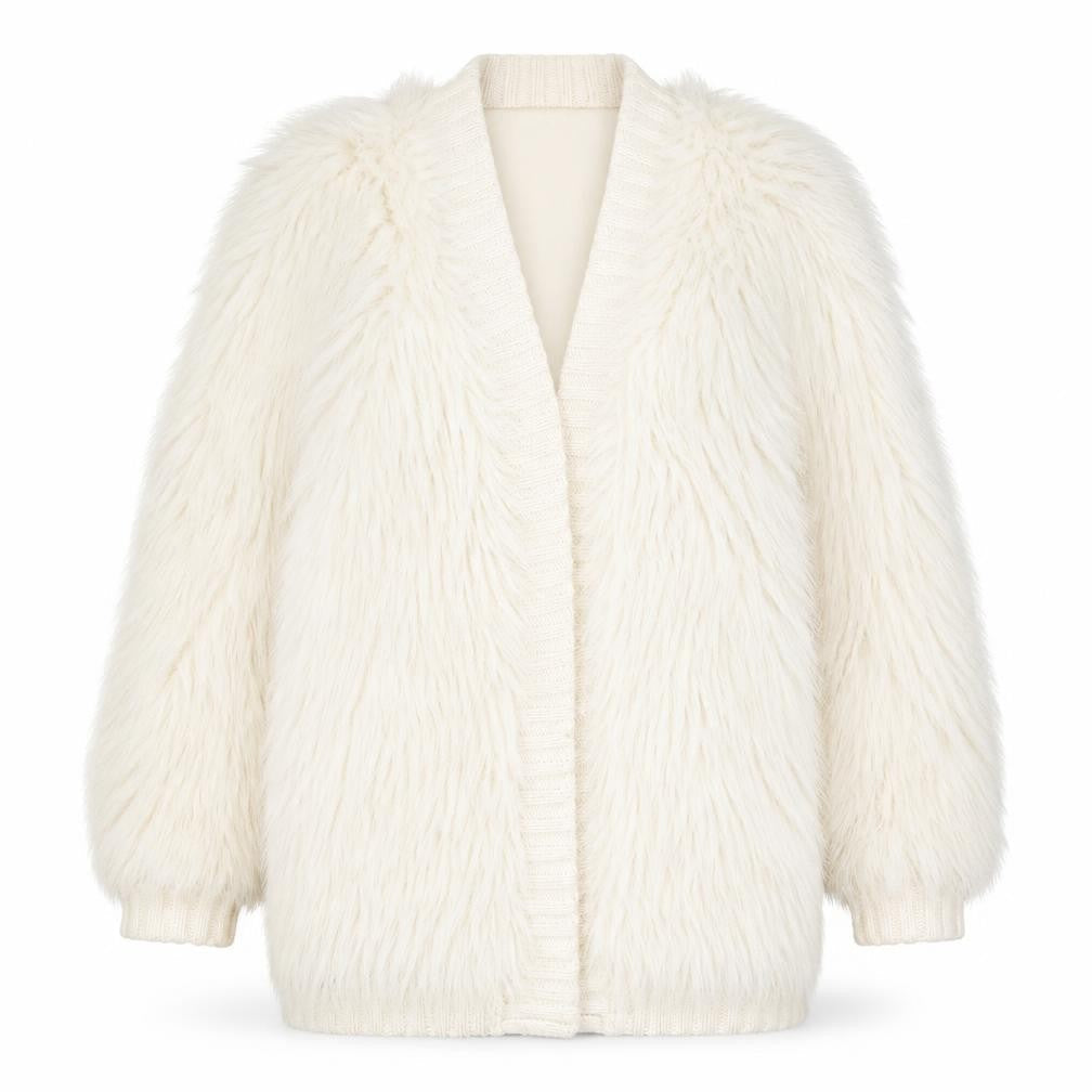 River Island Womens Ivory Faux Fur Knit Coatigan Size 10
