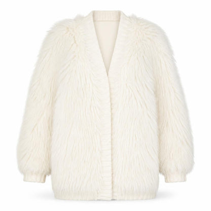 River Island Womens Ivory Faux Fur Knit Coatigan Size 10