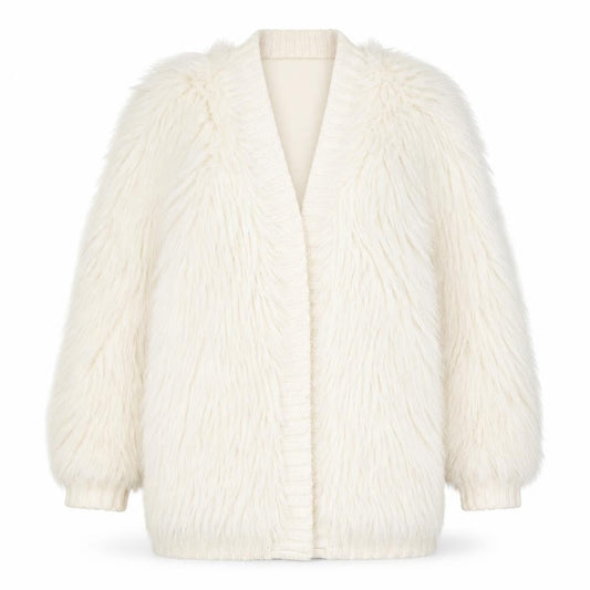 River Island Womens Ivory Faux Fur Knit Coatigan Size 10