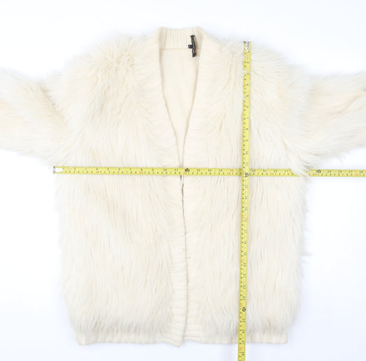 River Island Womens Ivory Faux Fur Knit Coatigan Size 10