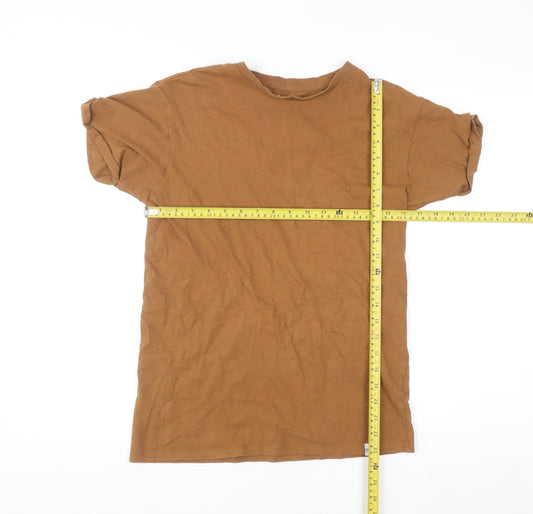 Pull & Bear Men's Brown Cotton Crew Neck Short Sleeve T-Shirt Size S