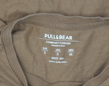 Pull & Bear Men's Brown Cotton Crew Neck Short Sleeve T-Shirt Size S