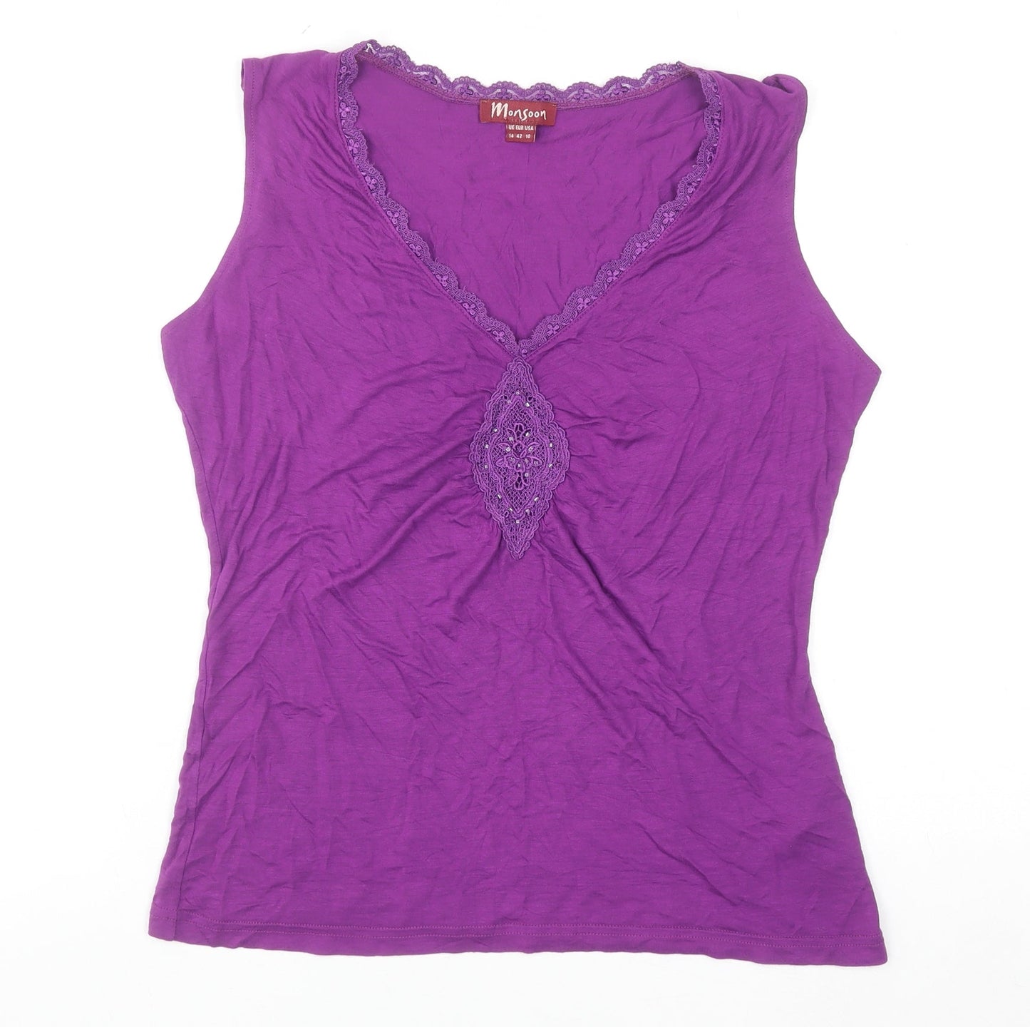 Monsoon Women's Purple Lace Trim Viscose Camisole Top Size 14