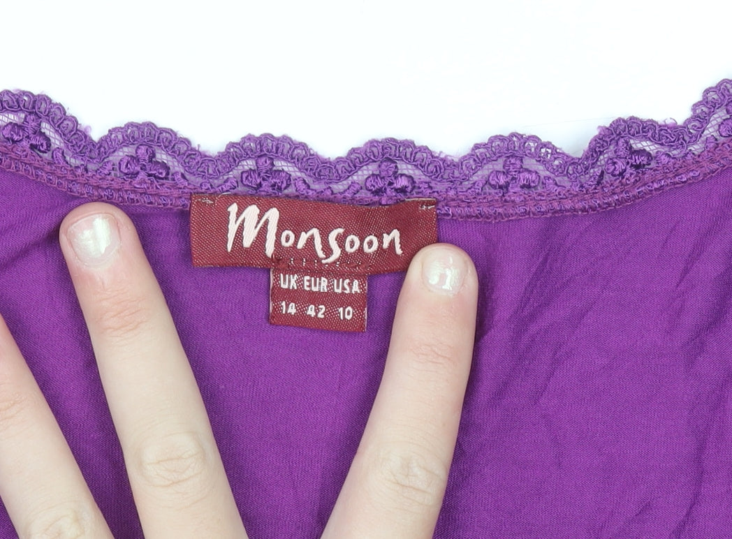 Monsoon Women's Purple Lace Trim Viscose Camisole Top Size 14