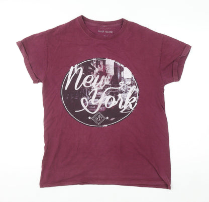 River Island Men's Red New York Graphic Print Cotton T-Shirt Medium